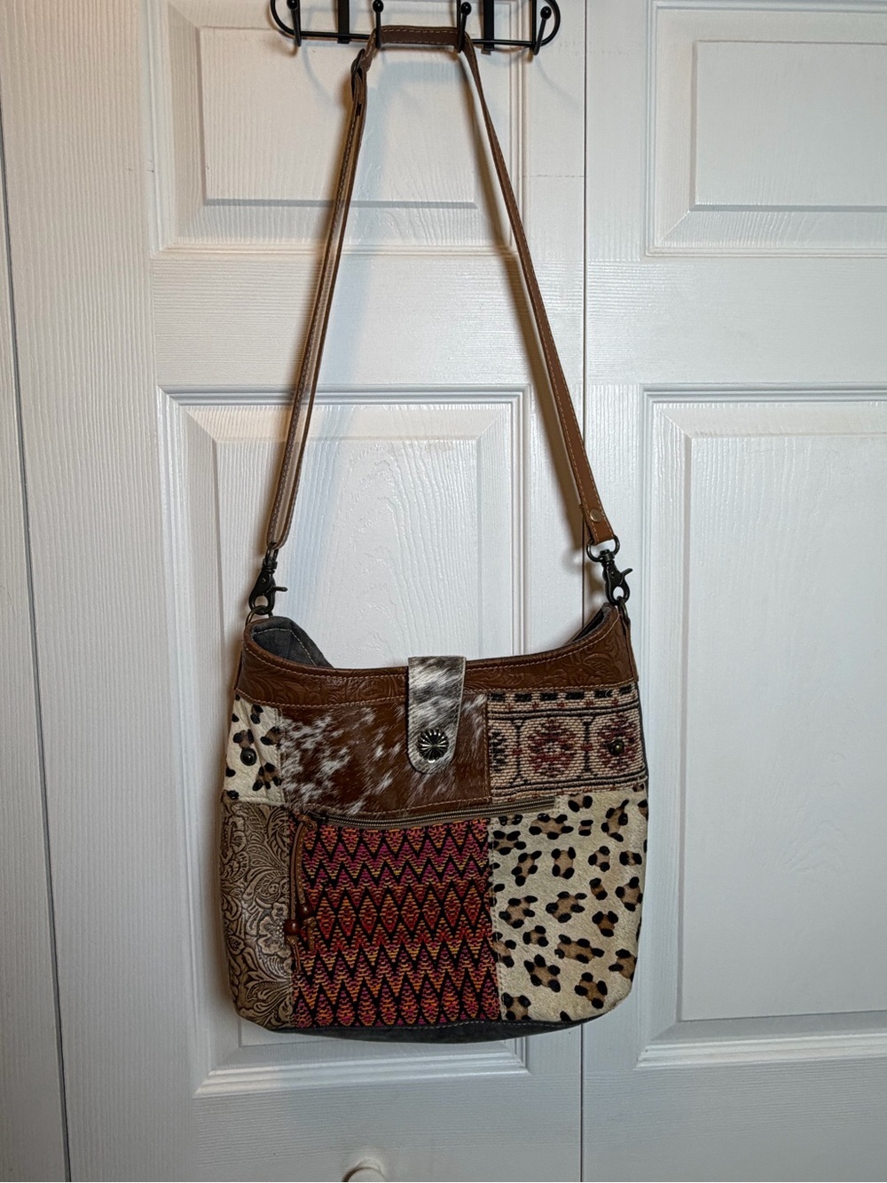 Myra Bag Cowhide Leather Patchwork Crossbody Western Boho Purse